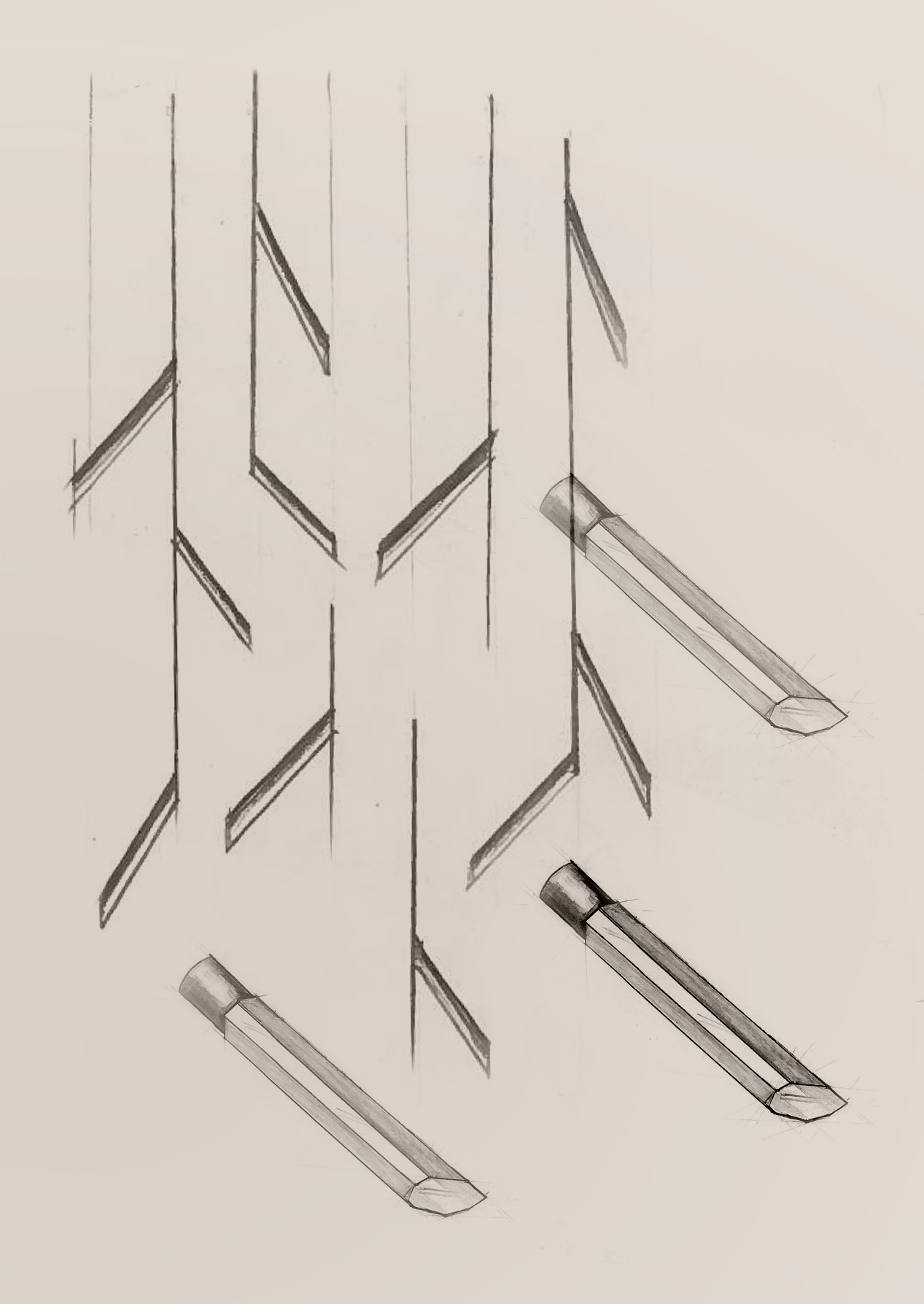 Contemporary Sculptural Light Concept Sketch Angled Hexagonal Batons Nulty Bespoke