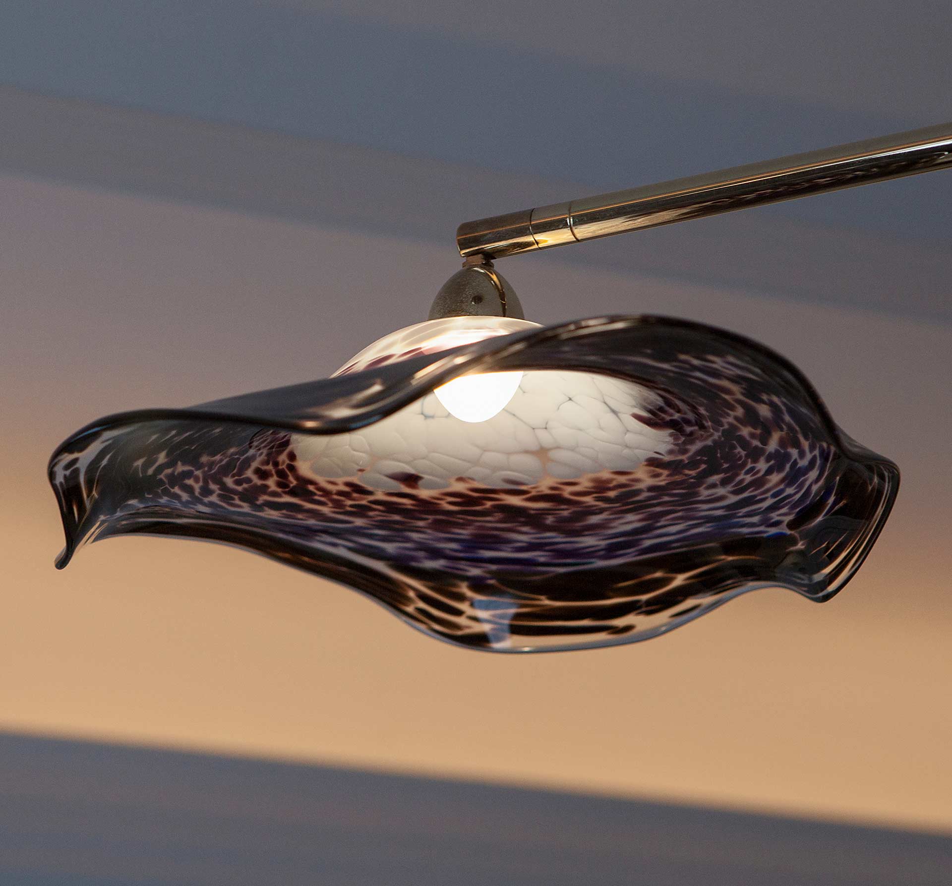 Luxury Light Fitting Handmade Rippled Edge Glass Shade Mosaic Purple White Champagne Gold Arm Nulty Bespoke