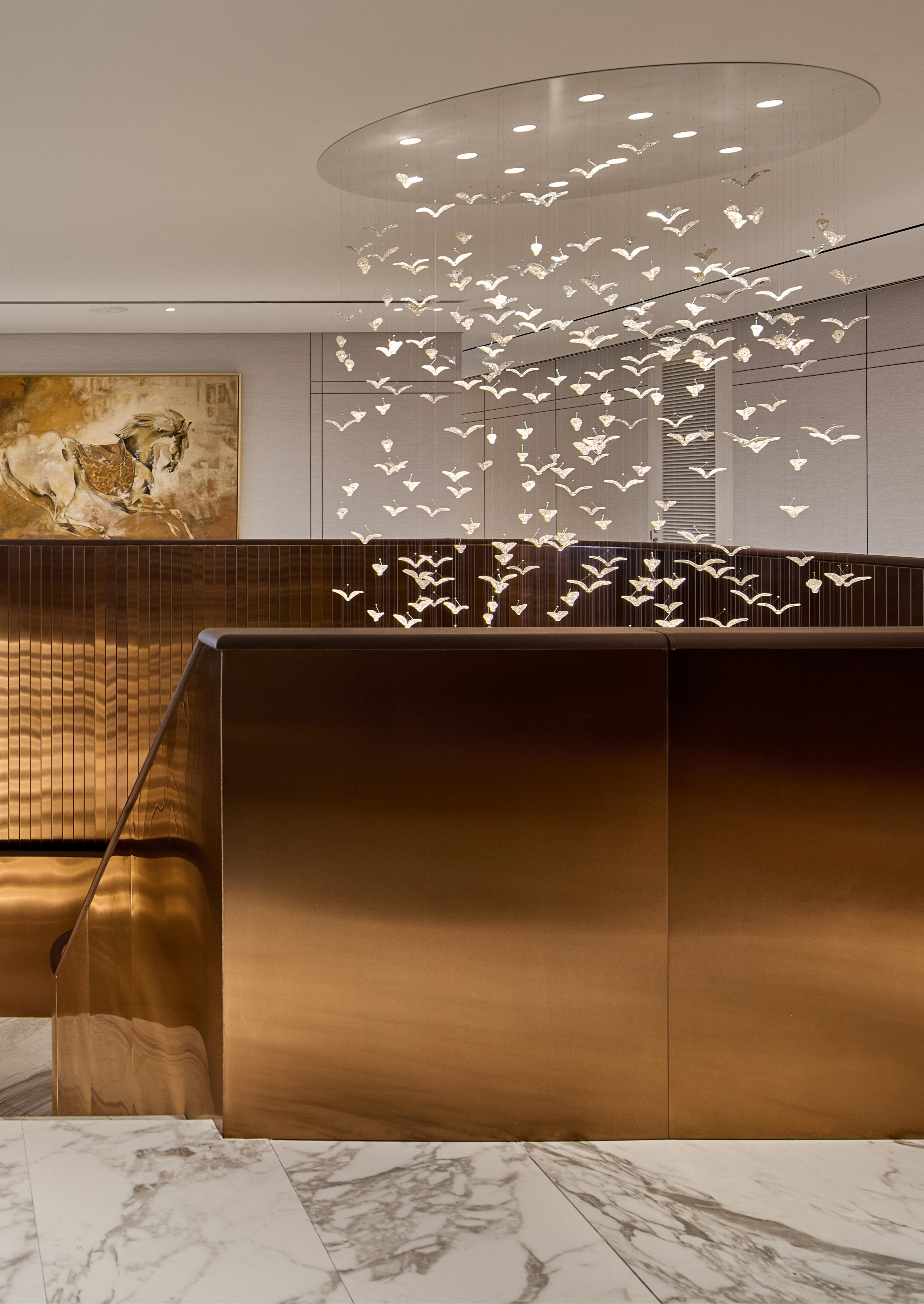 One Za'abeel Ceiling canopy: Matte White Honeycomb louvre in downlight to reduce glare