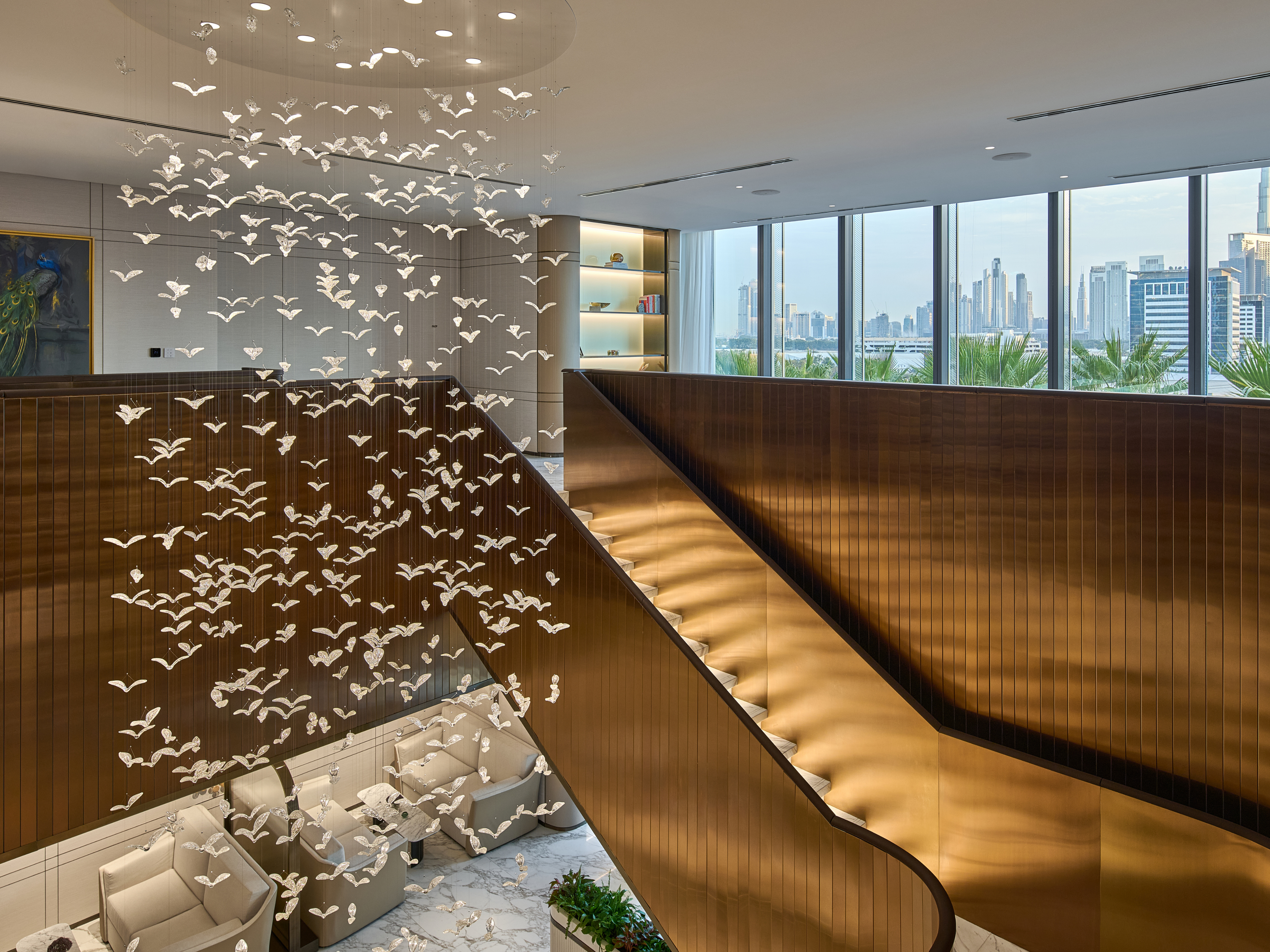 One za'abeel • Handblown clear glass bird components with crackled texture