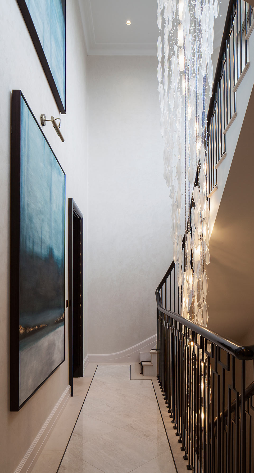 Cascading Chandelier Stairwell Luxury London Apartment Handcrafted Nulty Bespoke