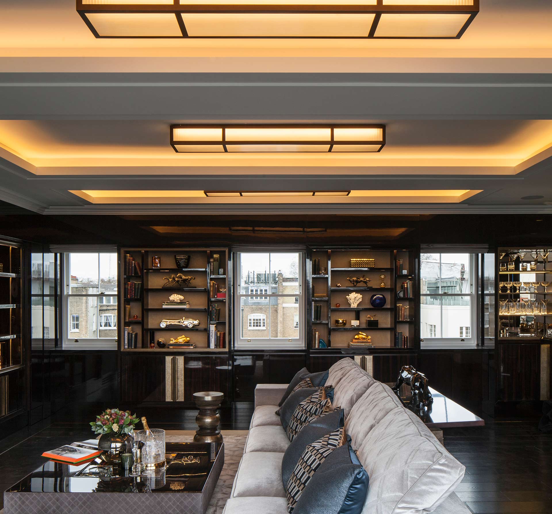 Handcrafted Art Deco Ceiling Lights Coffer Detail Luxury Residence London Nulty Bespoke
