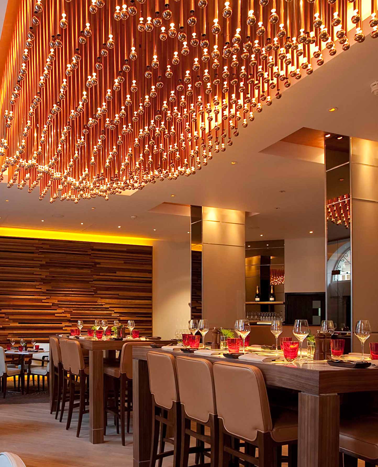 Custom Copper Flame Chandelier Light Sculpture Restaurant Dining Room Nulty Bespoke