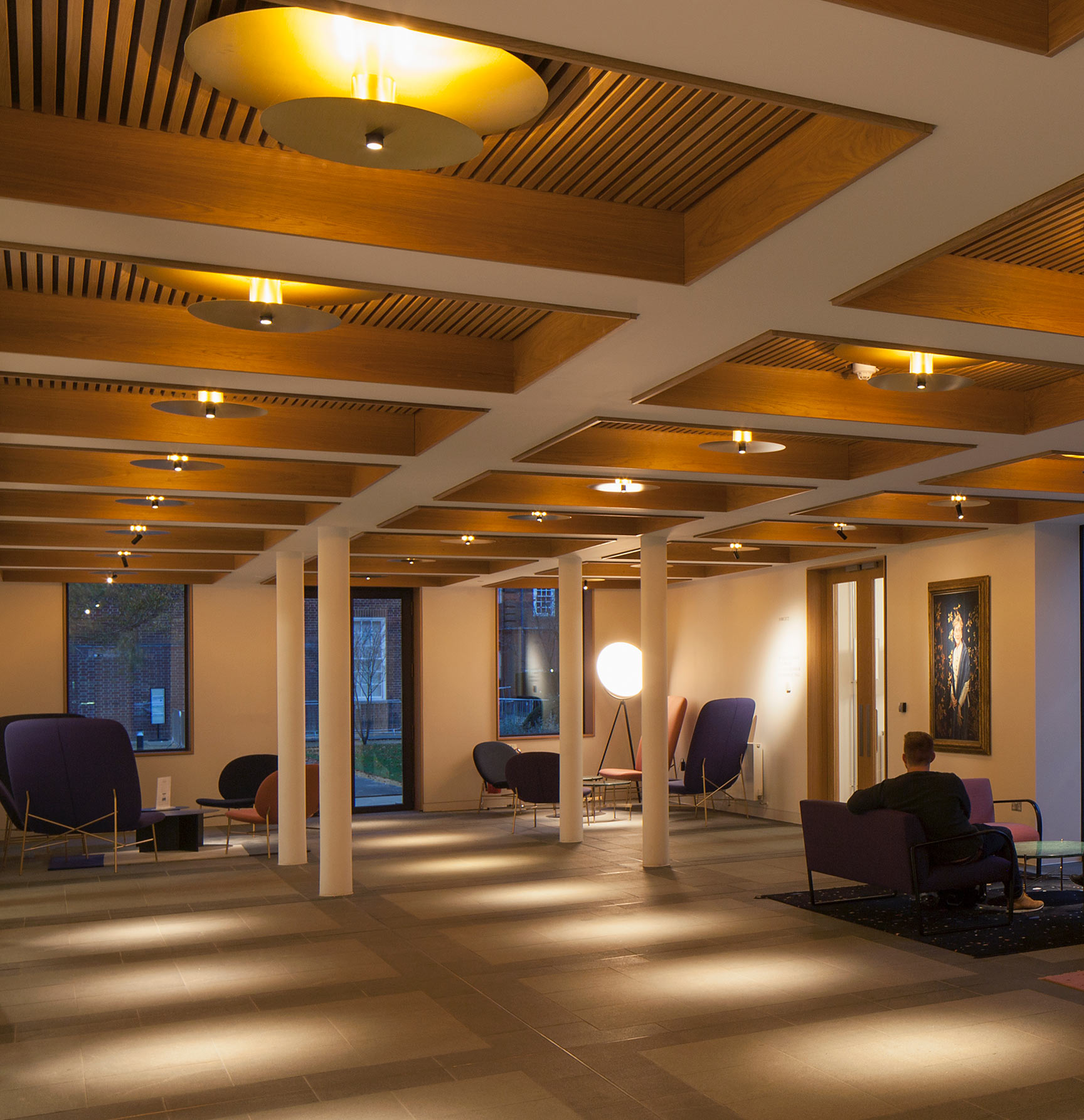 Custom Halo Coffer Ceiling Lights Slatted Timber Symmetrical Design Nulty Bespoke