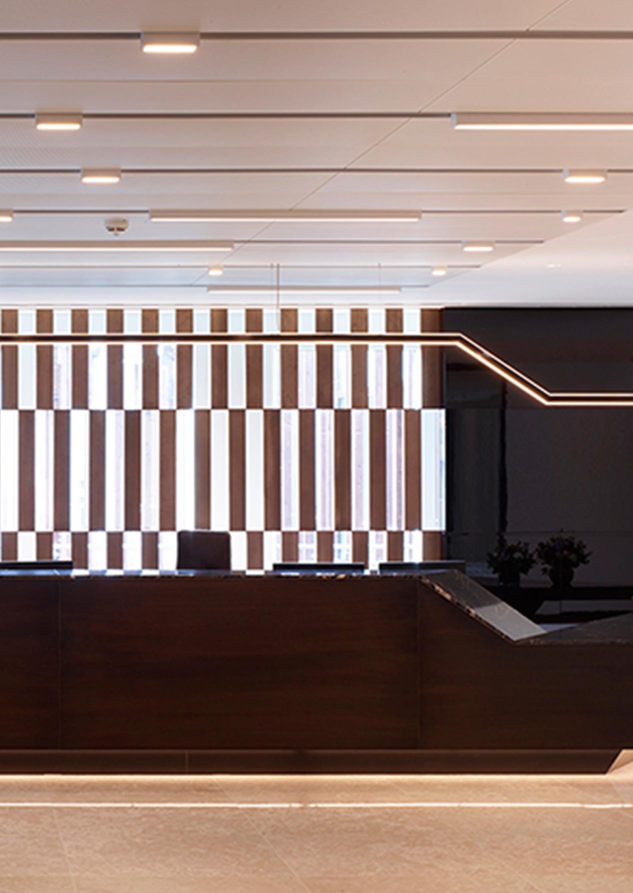 Handcrafted Linear Angled Light Fitting Office Reception Area Nulty Bespoke