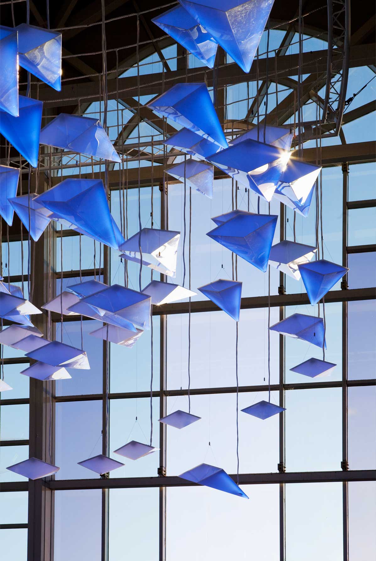 Acrylic Pendants Flock Birds Light Sculpture Window Backdrop Nulty Bespoke