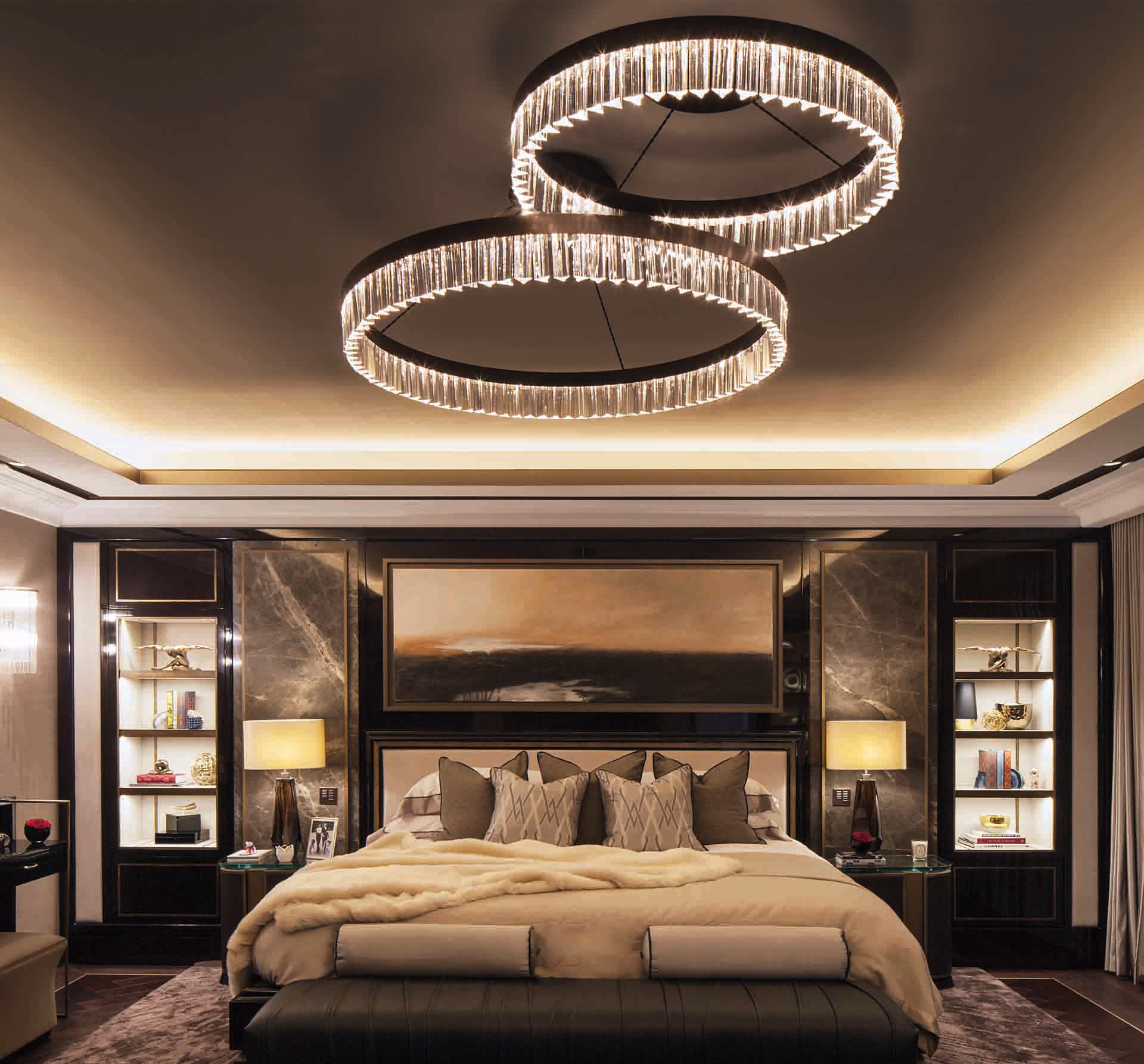 Glamorous Pendant Lights Hoop Design Italian Glass Prisms Luxury Bedroom Interior London Nulty Bespoke