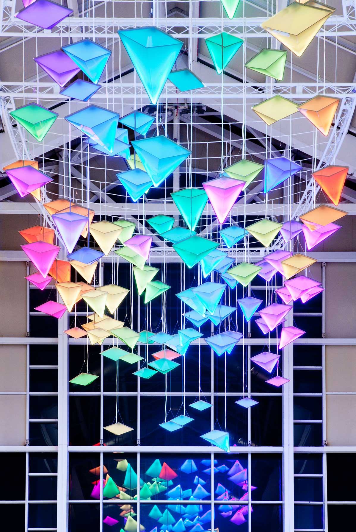 Dynamic Colourful Light Installation Shopping Centre Lofty Atrium Space Nulty Bespoke