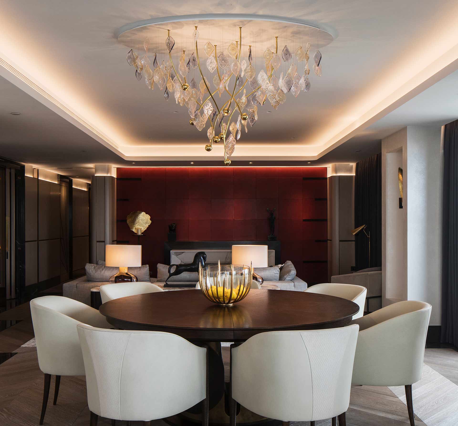 Custom London Plane Tree Chandelier Luxury Lighting Installation Penthouse Dining Room Makers Nulty Bespoke