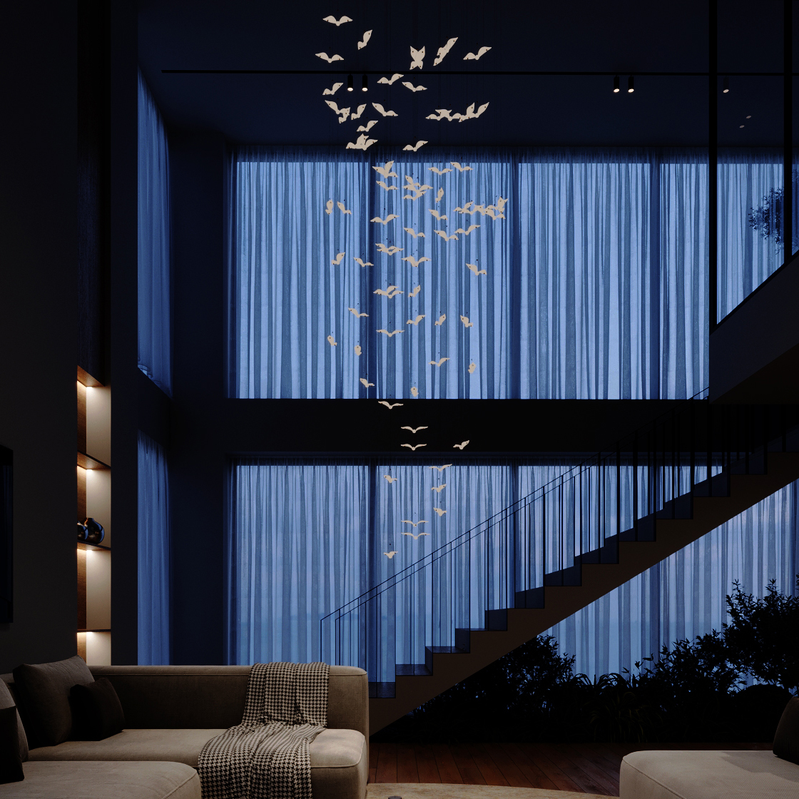 Handblown Crackled Glass Interior Design Decorative Lighting 3M Ceiling Inspiration Feature Installation Nulty Bespoke