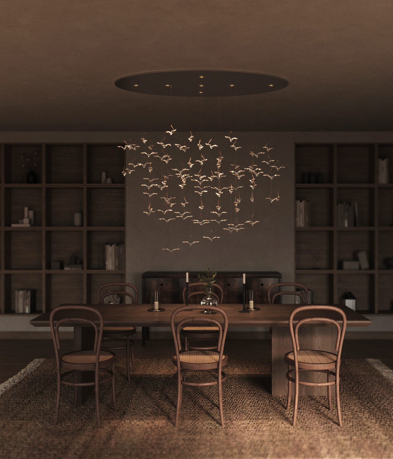 Handblown Crackled Glass Interior Design Decorative Lighting Grand Dining Inspiration Feature Installation Nulty Bespoke