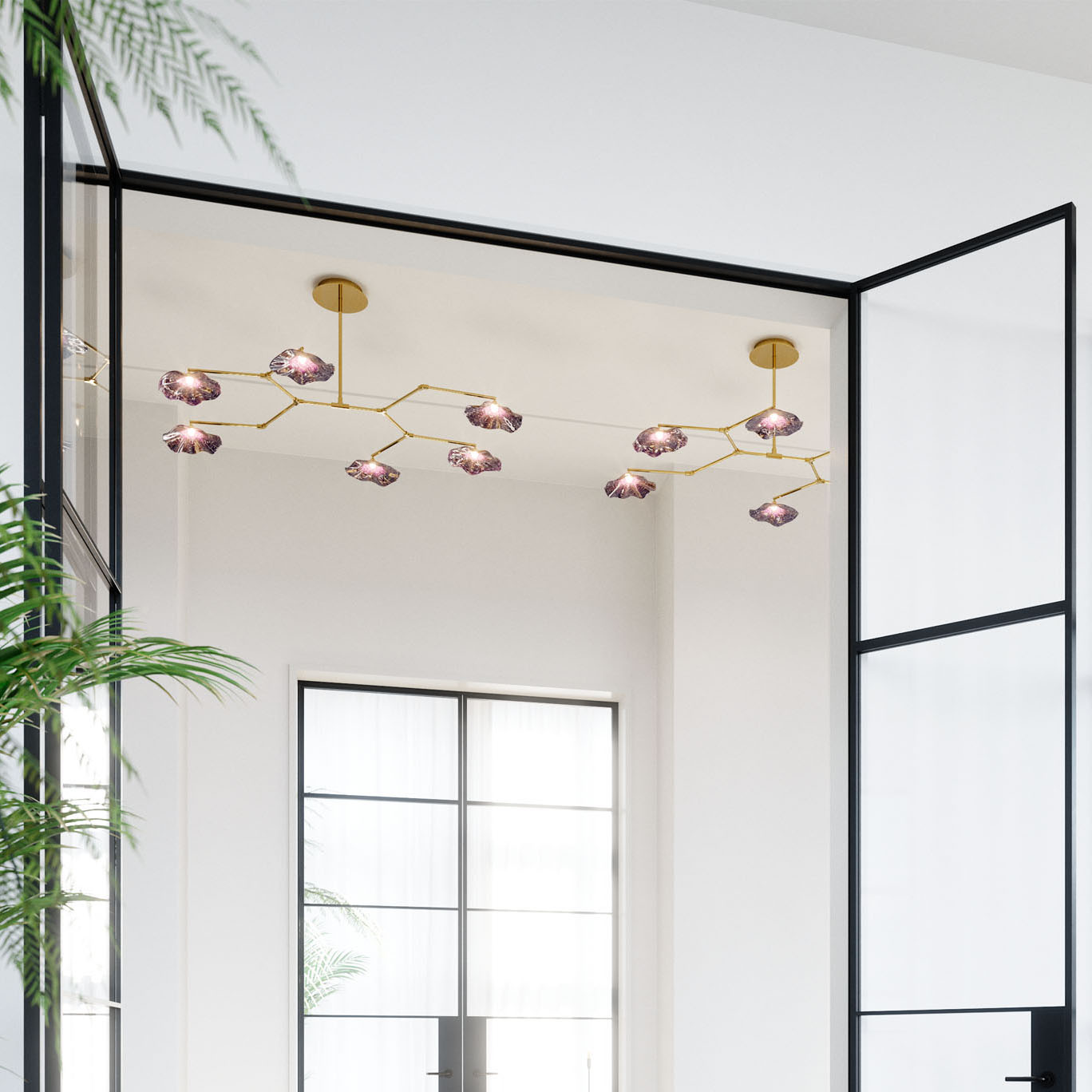 Feature Ceiling Chandelier Handspun Light Fixture Organic Natural Form Glass Gold Luxury Nulty Bespoke