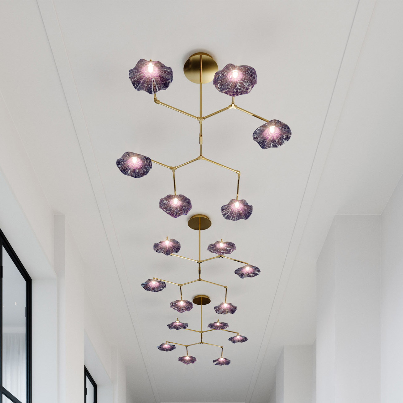 Feature Chandelier Handspun Light Fixture Organic Natural Form Glass Gold Luxury Nulty Bespoke