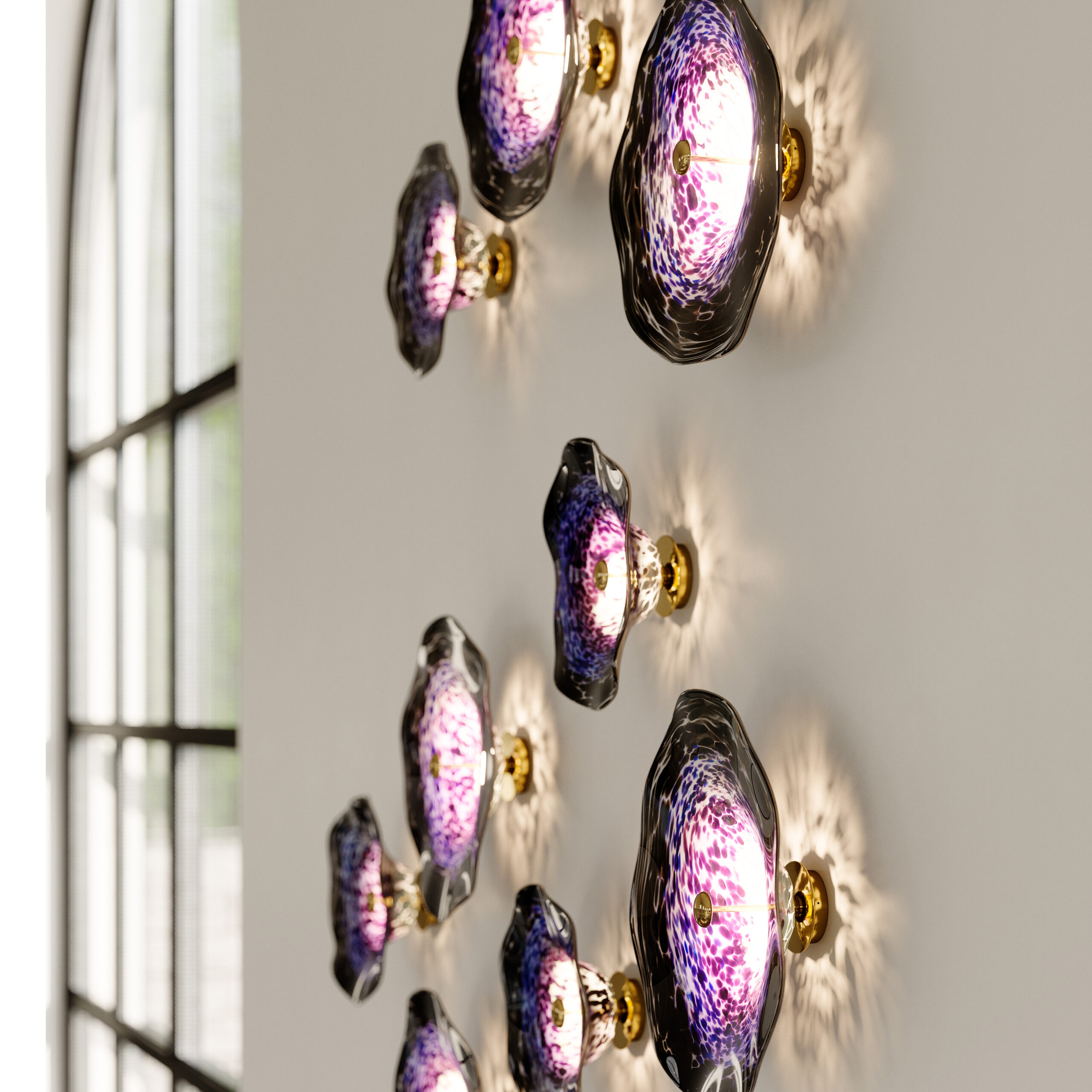 Feature Wall Sconce Handspun Light Fixture Organic Natural Form Glass Gold Luxury Nulty Bespoke