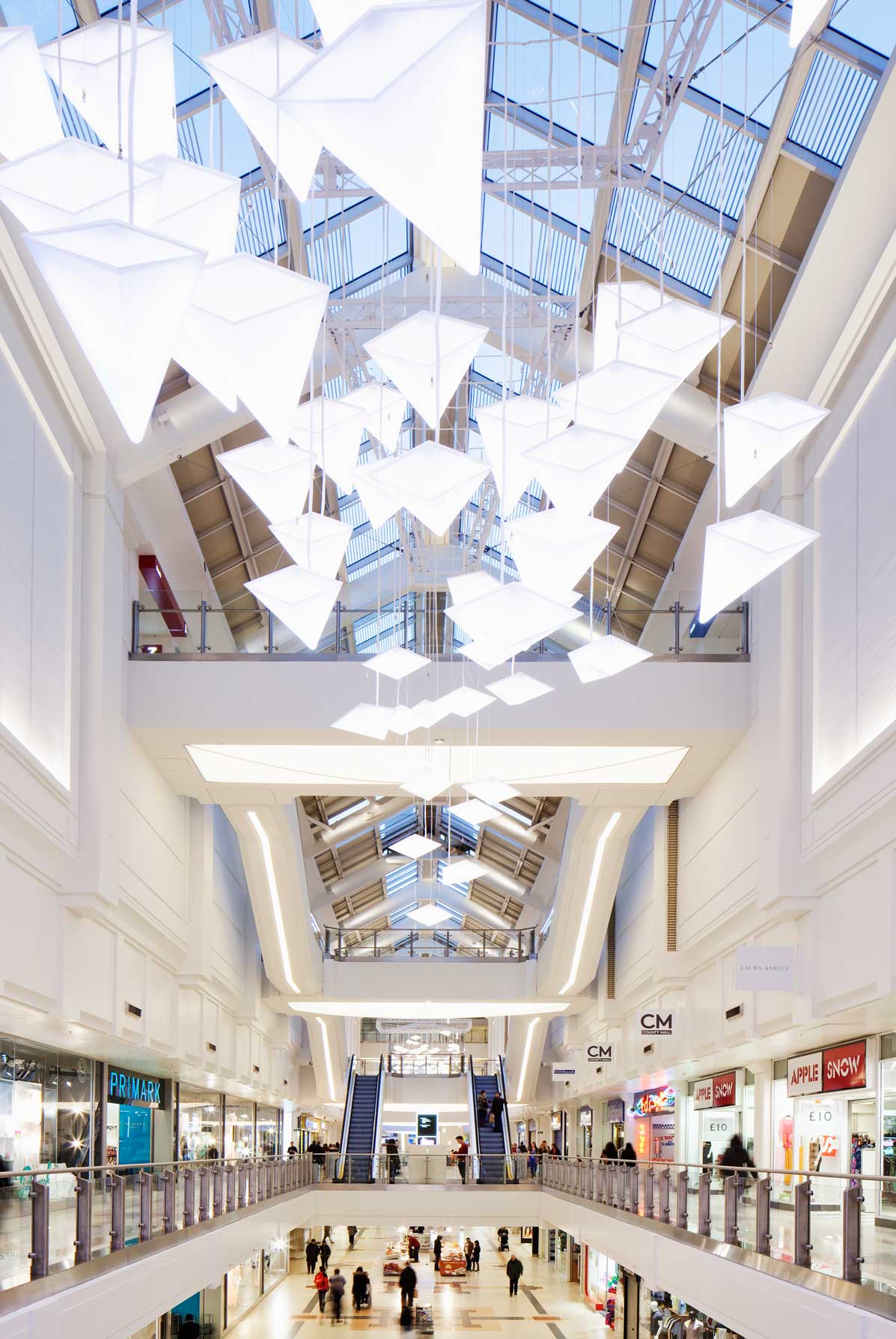 Shopping Mall White Light Art Sculpture Atrium Roof Windows Nulty Bespoke