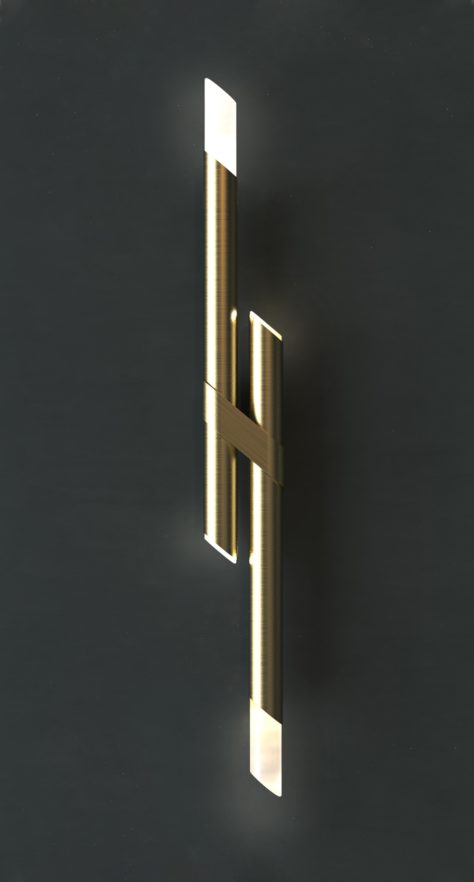 Luxury Bathroom Wall Light Two Slender Brass Rods Asymmetrical Slanted Design Bevelled Edge London Nulty Bespoke