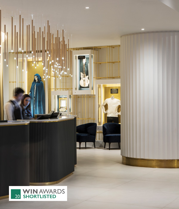 Woodwave Light Sculpture Maple Wood Drumsticks Twinkling Tips London Hotel Lobby Reception Desks WIN Awards 2020 Shortlist Nulty Bespoke