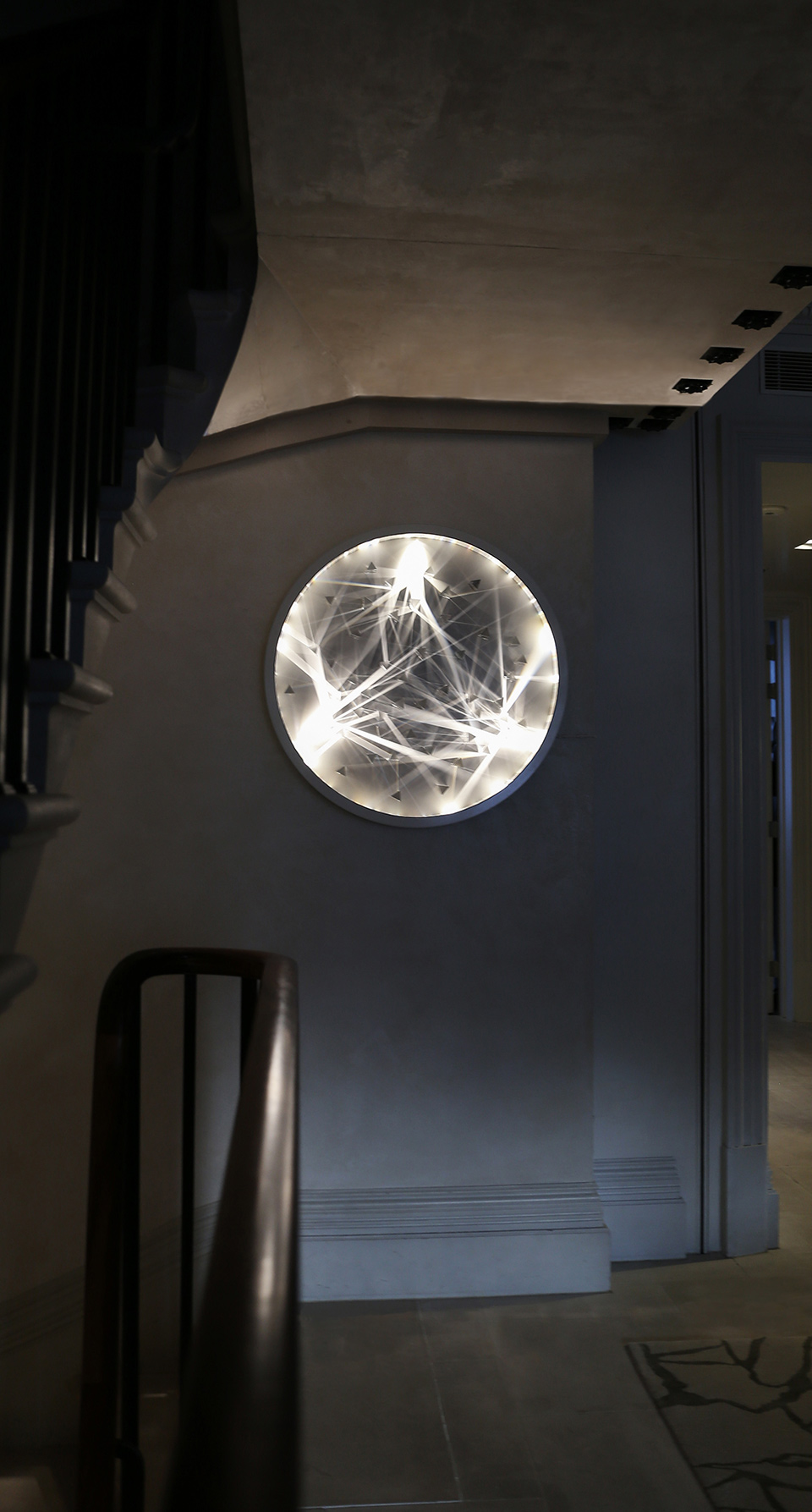 Prisms Light Sculpture Circular Wall Art Feature Private Residence London Nulty Bespoke